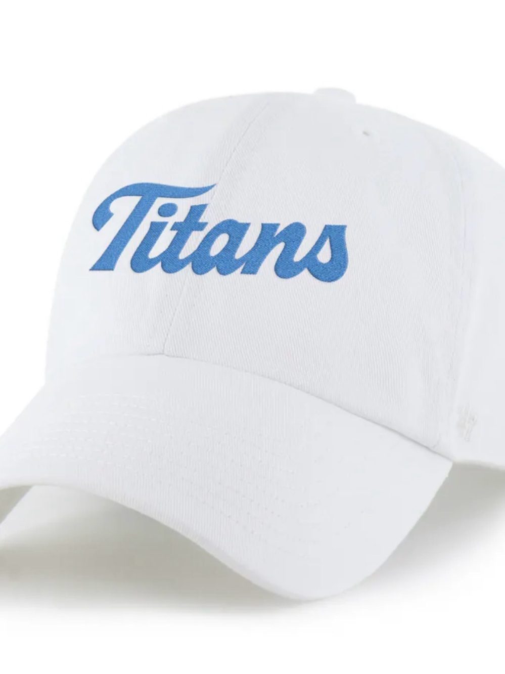 '47 White Titans Script Cap with Blue Embroidery